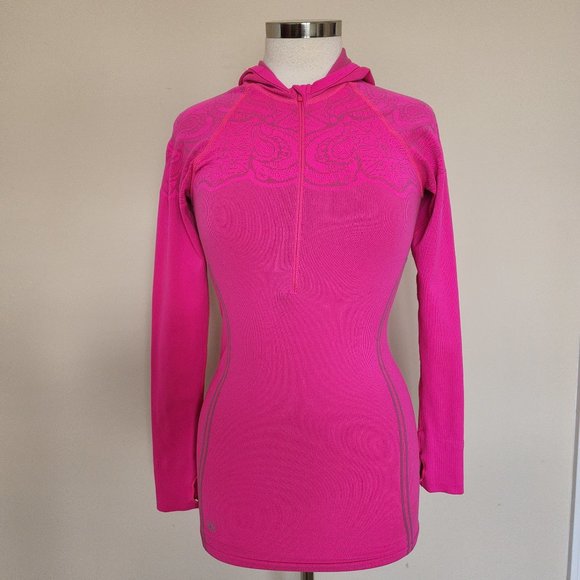 Athleta Tops - Athleta Hot Pink 1/4 Zip Hoodie Hooded Shirt Top Layer Thumb Holes Size XS